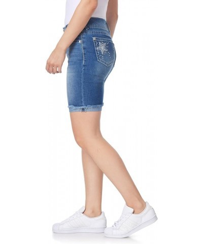 Women's Luscious Curvy Denim Shorts Mid-Rise Bling and Belted Insta Stretch Juniors (Standard and Plus) 9" Trixie Bling Bermu...