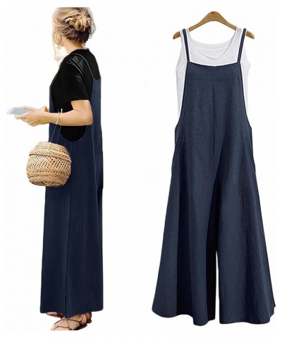 Women's Jumpsuits Casual Long Rompers Wide Leg Baggy Bibs Overalls Pants S-5XL Navy $17.91 Overalls