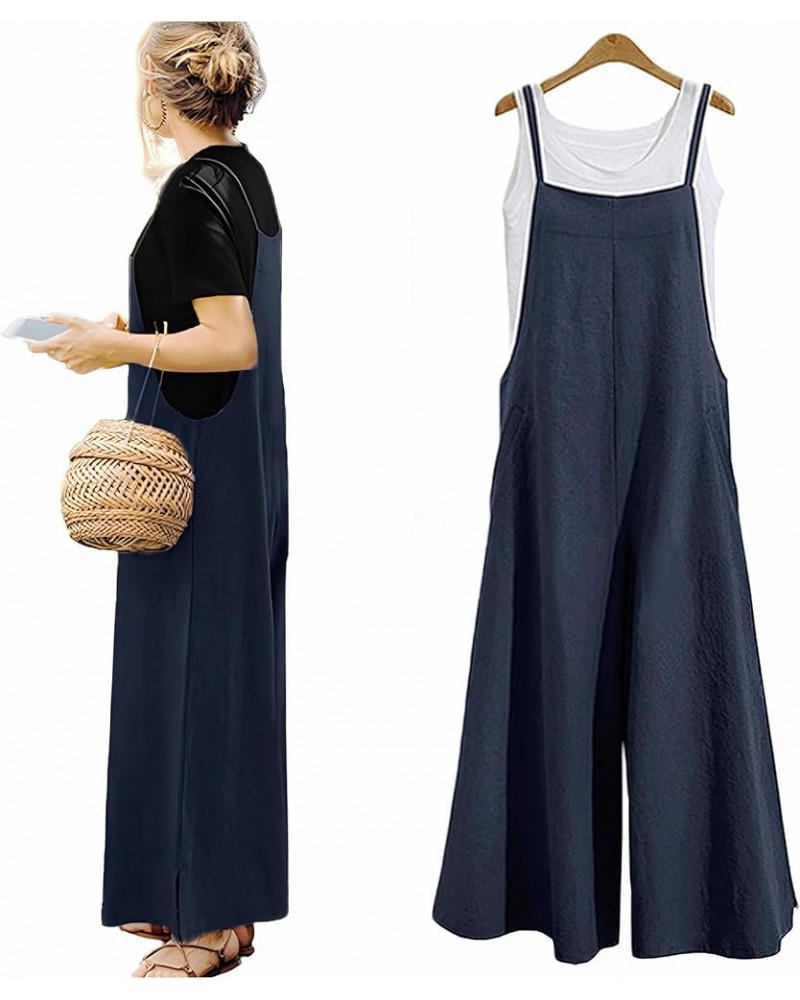 Women's Jumpsuits Casual Long Rompers Wide Leg Baggy Bibs Overalls Pants S-5XL Navy $17.91 Overalls