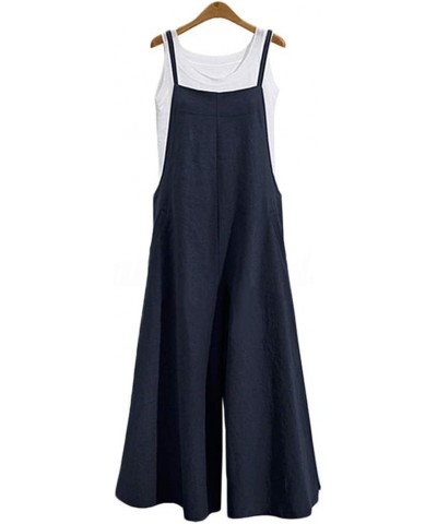 Women's Jumpsuits Casual Long Rompers Wide Leg Baggy Bibs Overalls Pants S-5XL Navy $17.91 Overalls