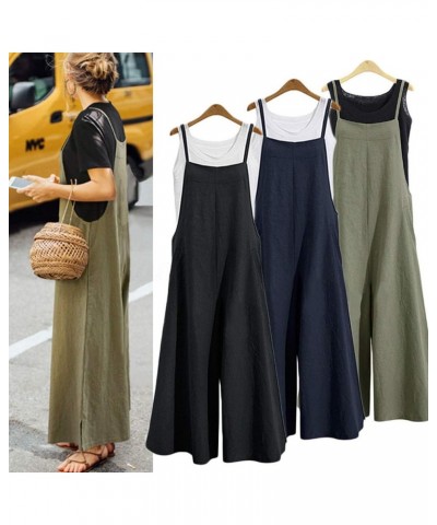 Women's Jumpsuits Casual Long Rompers Wide Leg Baggy Bibs Overalls Pants S-5XL Navy $17.91 Overalls