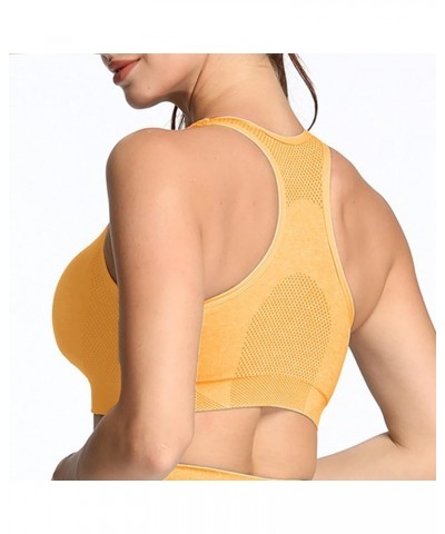 Women's Sports Bra Vital Gym Yoga Seamless Workout Crop Vital Yellow Marl $11.04 Lingerie