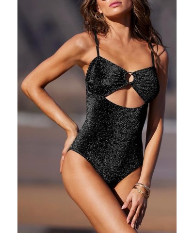 Women's One Piece Swimsuits Cutout O Ring Bathing Suit Adjustable Straps Bikini Black $14.70 Swimsuits