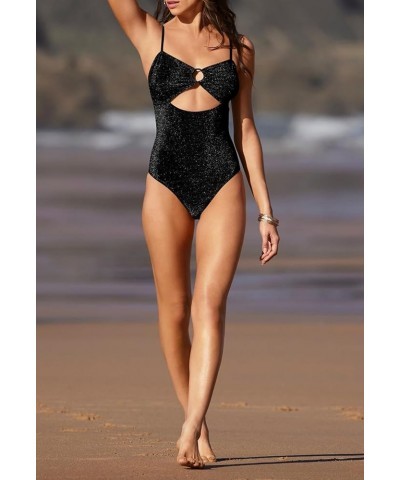 Women's One Piece Swimsuits Cutout O Ring Bathing Suit Adjustable Straps Bikini Black $14.70 Swimsuits