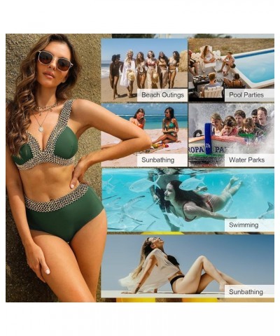 Women's Two Piece Swimsuits Sexy Bikini Sets Tummy Control Bathing Suit High Waist V Neck Wrap Sequin Swimwear Dark Green $12...