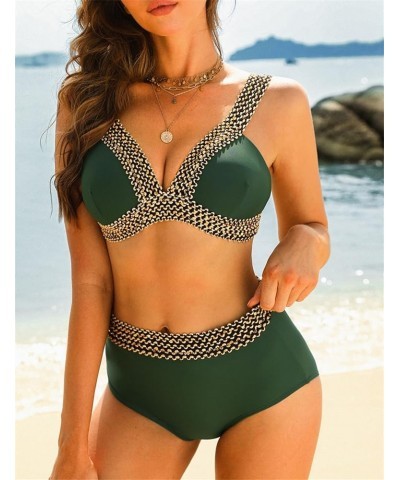 Women's Two Piece Swimsuits Sexy Bikini Sets Tummy Control Bathing Suit High Waist V Neck Wrap Sequin Swimwear Dark Green $12...