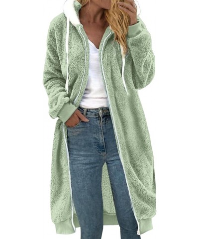 Women's Winter Fuzzy Flannel Jacket Medium Length Zipper Drawstring Hooded Solid Color Cardigan Plush Fur Coat Mint Green $15...