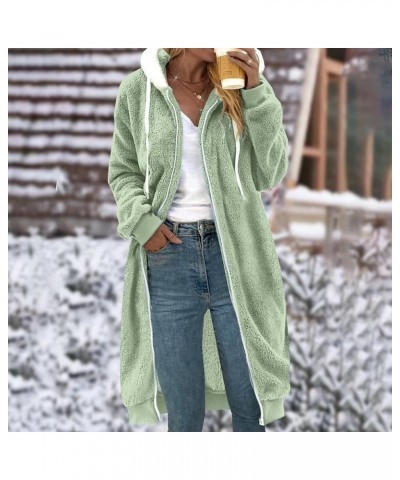 Women's Winter Fuzzy Flannel Jacket Medium Length Zipper Drawstring Hooded Solid Color Cardigan Plush Fur Coat Mint Green $15...