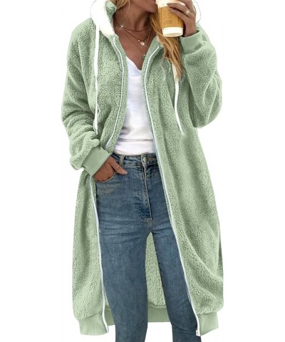 Women's Winter Fuzzy Flannel Jacket Medium Length Zipper Drawstring Hooded Solid Color Cardigan Plush Fur Coat Mint Green $15...