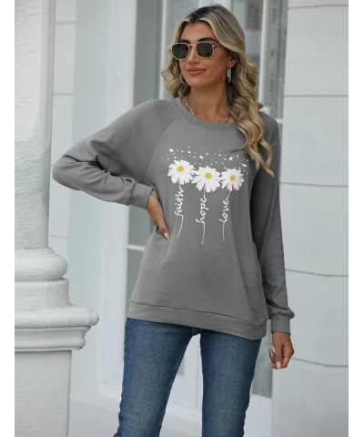 Women Crewneck Sweatshirt Long Sleeve Faith-Hope-Love Daisy Print Tunic Tops Loose Fit Pullovers Shirts Grey $17.66 Hoodies &...