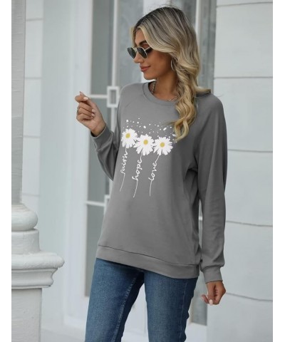 Women Crewneck Sweatshirt Long Sleeve Faith-Hope-Love Daisy Print Tunic Tops Loose Fit Pullovers Shirts Grey $17.66 Hoodies &...