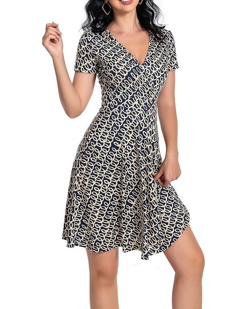 Summer Dress for Women 2023 Short Sleeve Unique Cross Wrap Casual Knee Length Sun Beach Dresses Navy Curve $10.50 Dresses