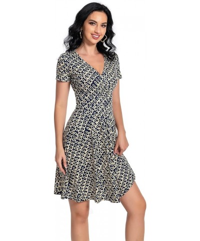 Summer Dress for Women 2023 Short Sleeve Unique Cross Wrap Casual Knee Length Sun Beach Dresses Navy Curve $10.50 Dresses