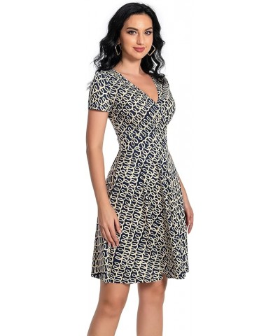 Summer Dress for Women 2023 Short Sleeve Unique Cross Wrap Casual Knee Length Sun Beach Dresses Navy Curve $10.50 Dresses