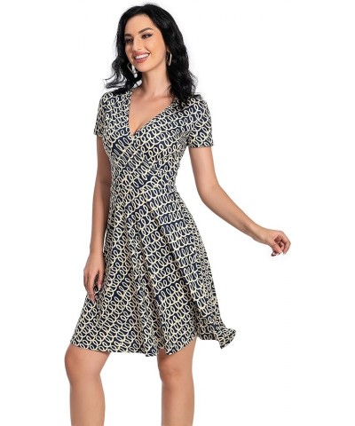 Summer Dress for Women 2023 Short Sleeve Unique Cross Wrap Casual Knee Length Sun Beach Dresses Navy Curve $10.50 Dresses