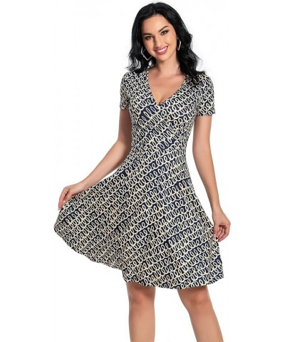 Summer Dress for Women 2023 Short Sleeve Unique Cross Wrap Casual Knee Length Sun Beach Dresses Navy Curve $10.50 Dresses