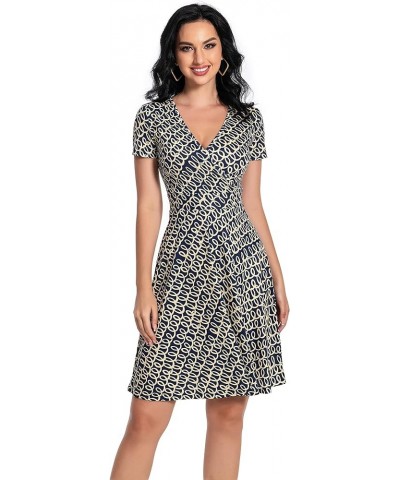 Summer Dress for Women 2023 Short Sleeve Unique Cross Wrap Casual Knee Length Sun Beach Dresses Navy Curve $10.50 Dresses