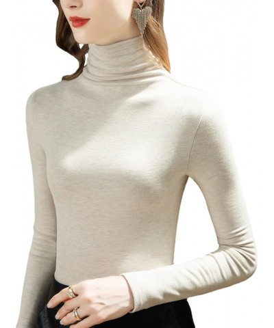 Slim Warm Fleece Elastic Turtle-Necked Pullover Women Top Winter Soft Shirt Adult Apricot $14.74 Underwear