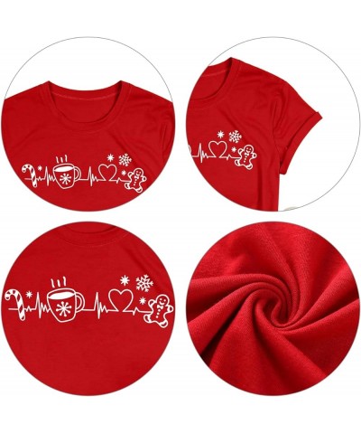 Merry Christmas Shirts Womens Coffee Heartbeat Cookies Tshirt Christmas Tee Tops Red $10.95 T-Shirts