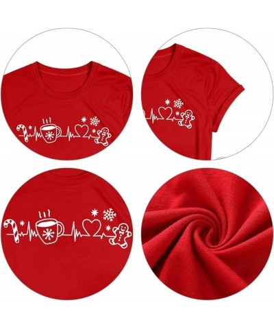 Merry Christmas Shirts Womens Coffee Heartbeat Cookies Tshirt Christmas Tee Tops Red $10.95 T-Shirts