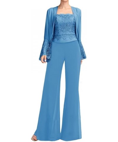 3 Piece Mother of The Bride Pant Suits with Jacket Lace Long Sleeve Cocktail Pantsuits for Women Evening Party Gown Steel Gre...