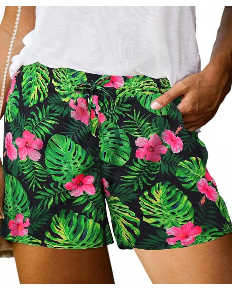 Women Plus Size Shorts Pants Summer Beach Drawstring Elastic Waist Casual Short with Pockets Xl-5Xl A2-leaf $11.12 Activewear