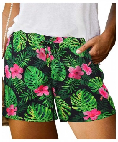 Women Plus Size Shorts Pants Summer Beach Drawstring Elastic Waist Casual Short with Pockets Xl-5Xl A2-leaf $11.12 Activewear