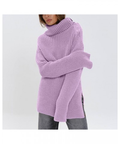 Women's Soft Sweater Knit Turtleneck Comfy Pullover Trendy Casual Long Sleeve Solid Color Cute Loose Shirts Purple $14.07 Swe...