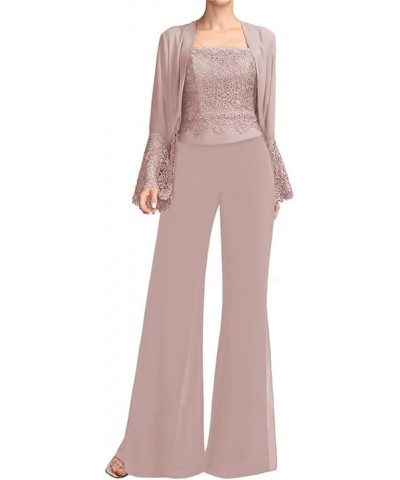 3 Piece Mother of The Bride Pant Suits with Jacket Lace Long Sleeve Cocktail Pantsuits for Women Evening Party Gown Steel Gre...