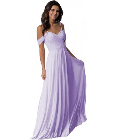 Spaghetti Straps Chiffon Bridesmaid Dress Long Ruched A-Line Off Shoulder Formal Evening Gowns for Women LYQ02 Lilac $34.21 D...