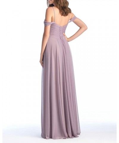 Spaghetti Straps Chiffon Bridesmaid Dress Long Ruched A-Line Off Shoulder Formal Evening Gowns for Women LYQ02 Lilac $34.21 D...