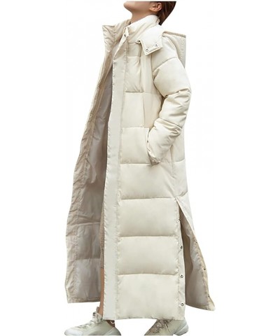 Ankle Length Puffer Jacket Womens Trendy Long Winter Coats Warm Thicken Overcoat Padded Zip Hoodie Down Coats Beige $21.12 Ja...