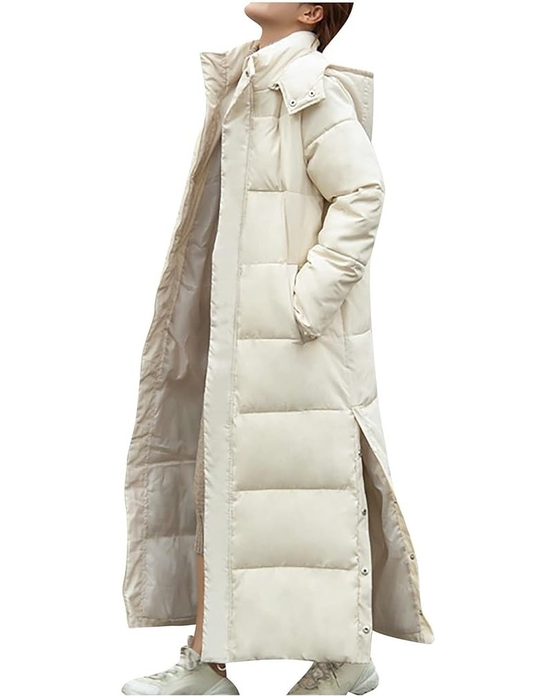 Ankle Length Puffer Jacket Womens Trendy Long Winter Coats Warm Thicken Overcoat Padded Zip Hoodie Down Coats Beige $21.12 Ja...