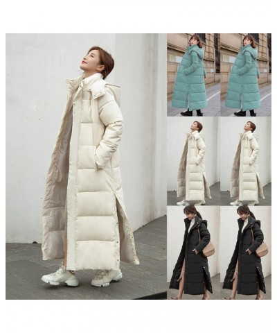 Ankle Length Puffer Jacket Womens Trendy Long Winter Coats Warm Thicken Overcoat Padded Zip Hoodie Down Coats Beige $21.12 Ja...