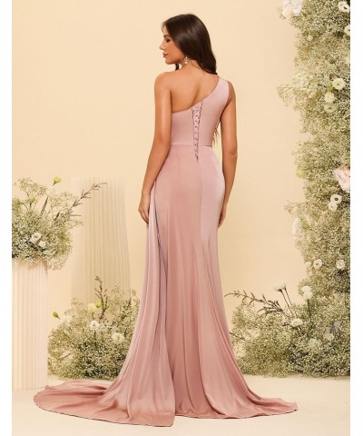 One Shoulder Satin Prom Dresses Long Mermaid Formal Evening Gowns DI80 Peach $32.23 Dresses