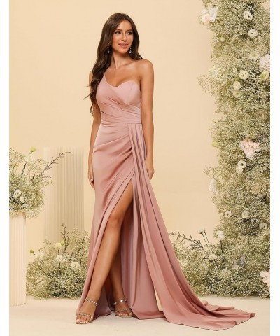 One Shoulder Satin Prom Dresses Long Mermaid Formal Evening Gowns DI80 Peach $32.23 Dresses