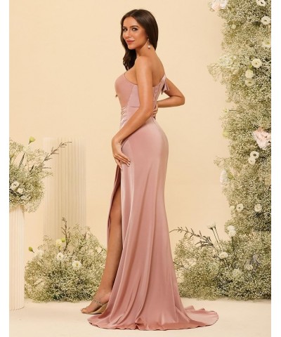 One Shoulder Satin Prom Dresses Long Mermaid Formal Evening Gowns DI80 Peach $32.23 Dresses