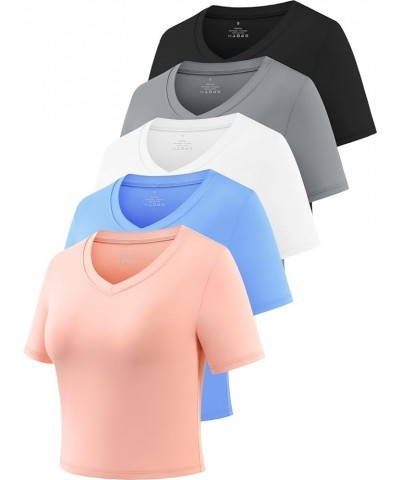 5-Pack Crop Workout T Shirt for Women Short Sleeve Cropped Top Slim Fitted Tees Dry Fit Shirts Black/Gray/White/Blue/Pink $23...