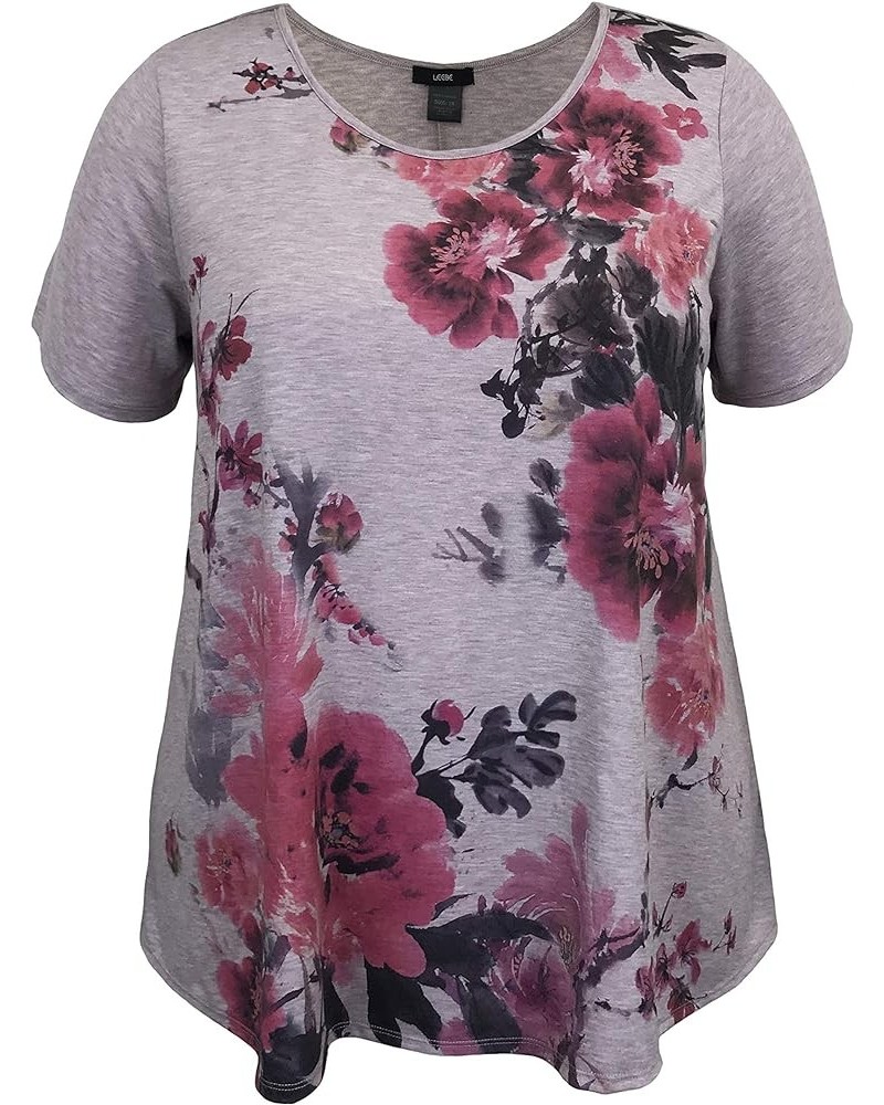 Women and Plus Size Short Sleeve Printed Swing Tunic Top (Small-5X) Mauve Floral / Heather Taupe $11.06 Tops