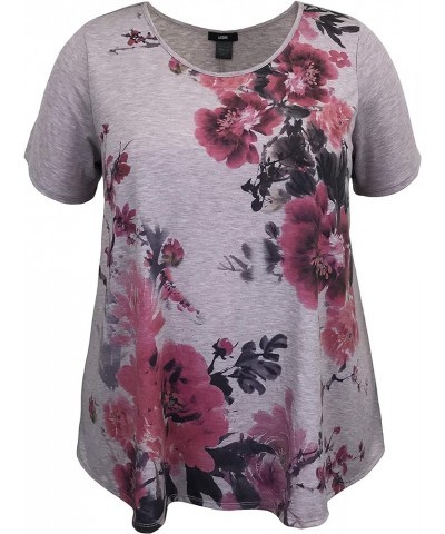 Women and Plus Size Short Sleeve Printed Swing Tunic Top (Small-5X) Mauve Floral / Heather Taupe $11.06 Tops