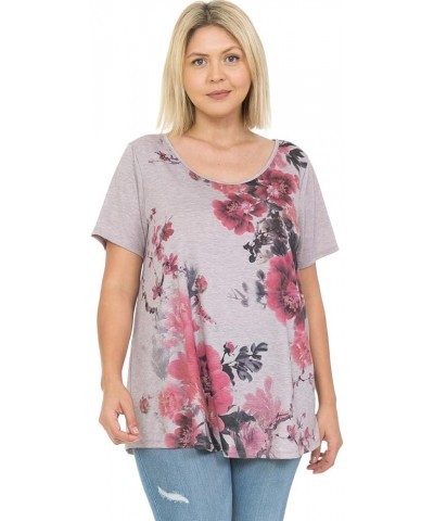 Women and Plus Size Short Sleeve Printed Swing Tunic Top (Small-5X) Mauve Floral / Heather Taupe $11.06 Tops