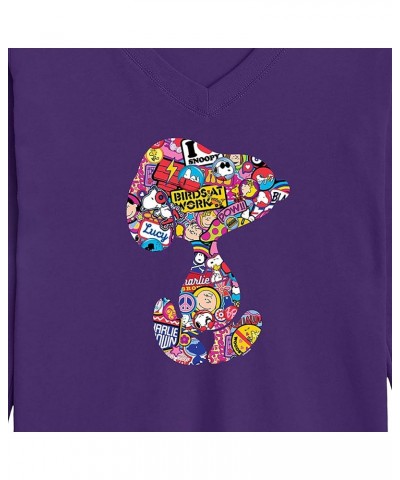 Peanuts - Snoopy Silhouette Pattern - Women's Long Sleeve V-Neck Graphic T-Shirt Purple $9.02 T-Shirts