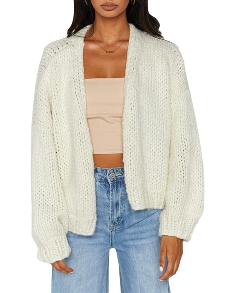 Womens Cropped Cardigan Sweater Argyle Long Sleeve Cherry V Neck Knit Button Up Sweaters Tops Shirts Z-q-white $17.67 Sweaters