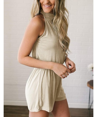 Women's Summer Halter Neck Elastic Waist Solid Color Shorts Jumpsuit Rompers with Pockets Apricot $18.54 Jumpsuits