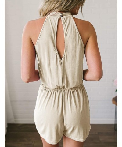 Women's Summer Halter Neck Elastic Waist Solid Color Shorts Jumpsuit Rompers with Pockets Apricot $18.54 Jumpsuits