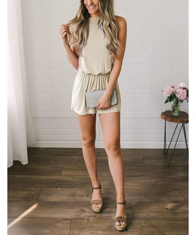 Women's Summer Halter Neck Elastic Waist Solid Color Shorts Jumpsuit Rompers with Pockets Apricot $18.54 Jumpsuits