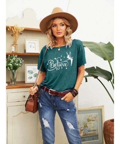 Believe Shirt Women Cute Fairy Graphic Tshirt Girl Trip Tee Funny Vacation Shirt Causal Short Sleeve Top Green $11.07 T-Shirts