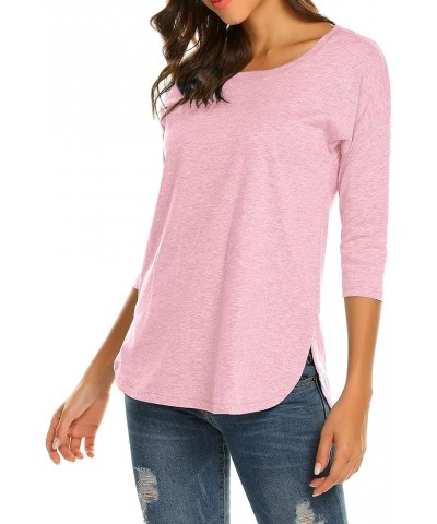 Women's Casual 3/4 Sleeve Loose Tunic Tops Scoop Neck T-Shirt Pink $15.49 Tops