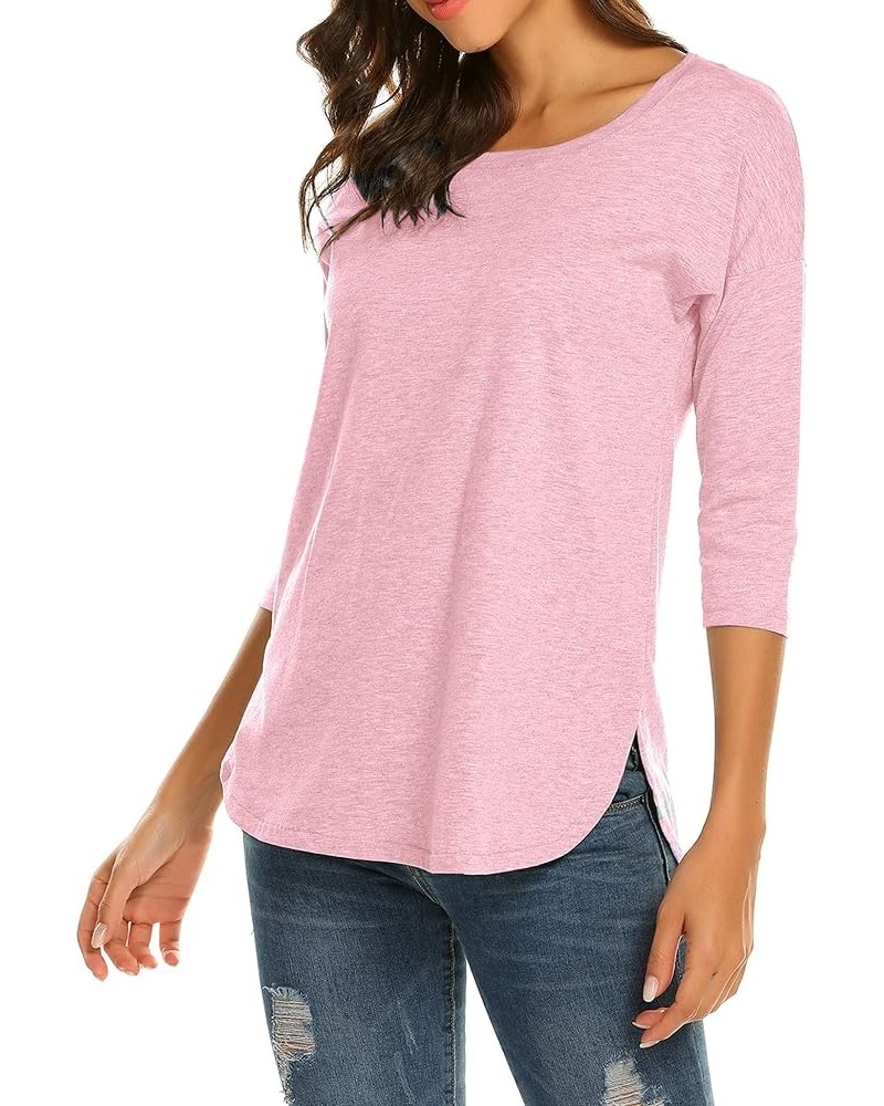 Women's Casual 3/4 Sleeve Loose Tunic Tops Scoop Neck T-Shirt Pink $15.49 Tops