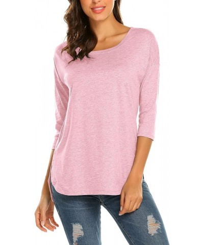 Women's Casual 3/4 Sleeve Loose Tunic Tops Scoop Neck T-Shirt Pink $15.49 Tops